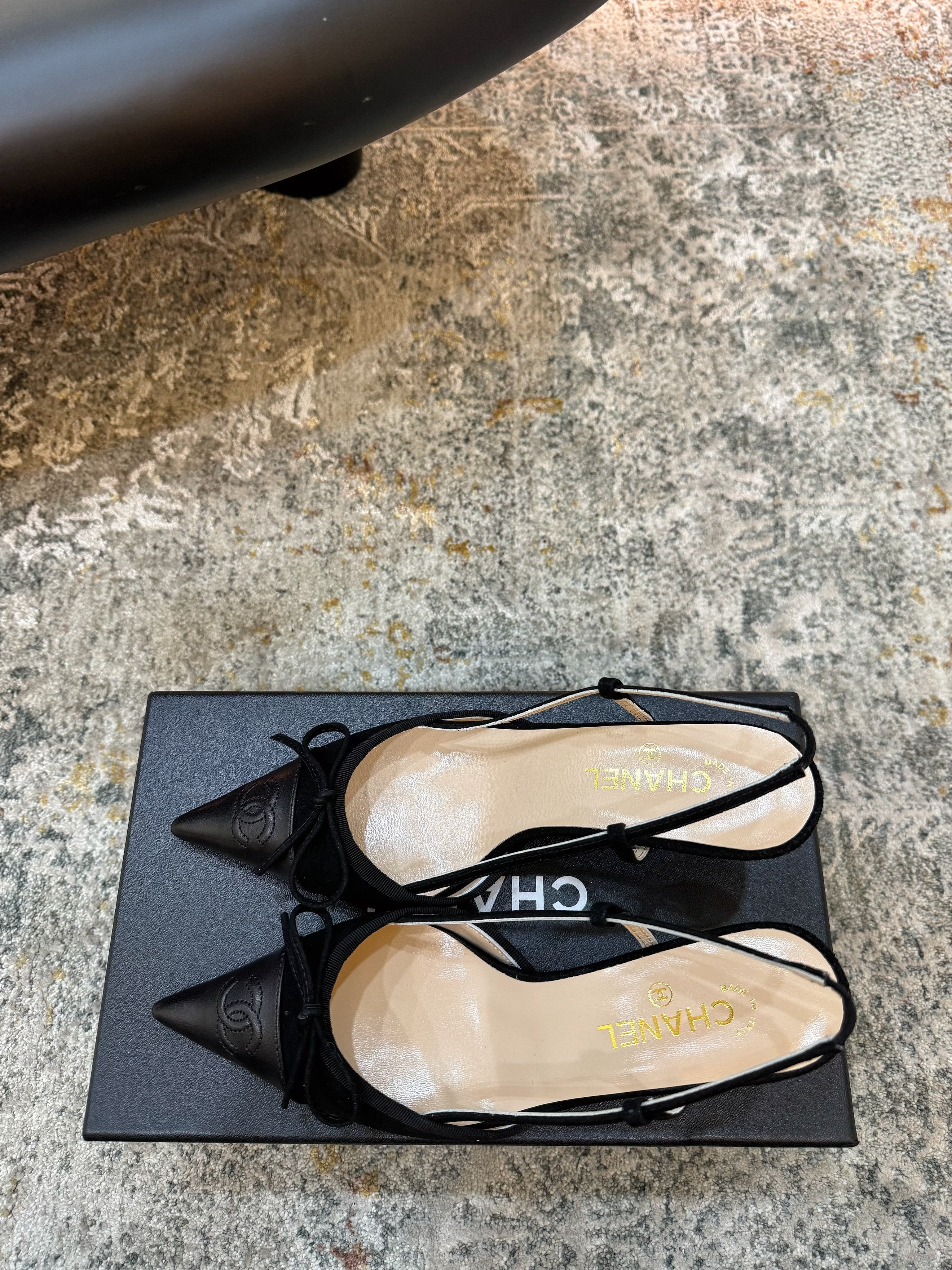 CC Vintage Slingback 6.5cm Black Suede Sheepskin 637204