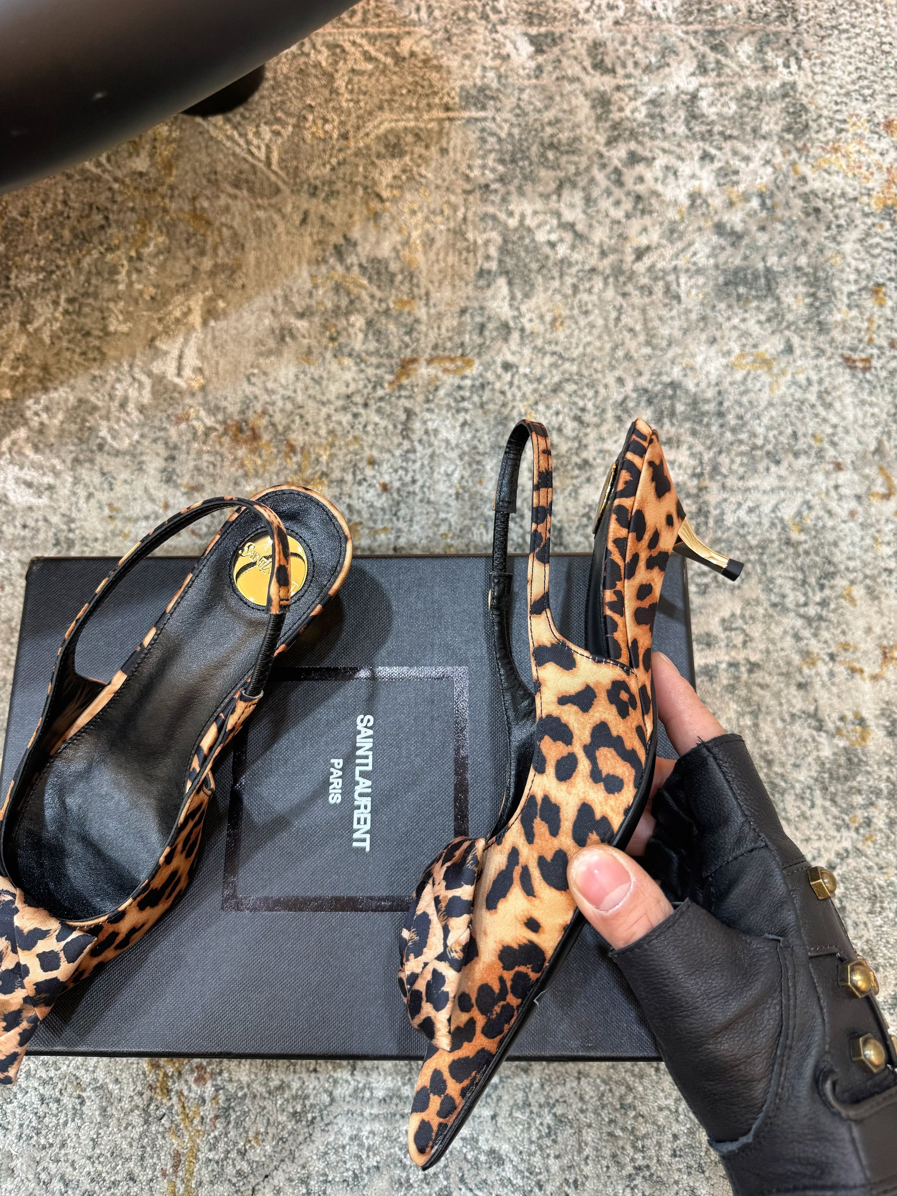 YSL Dakota Pumps 50mm Leopard Printed Satin 637208