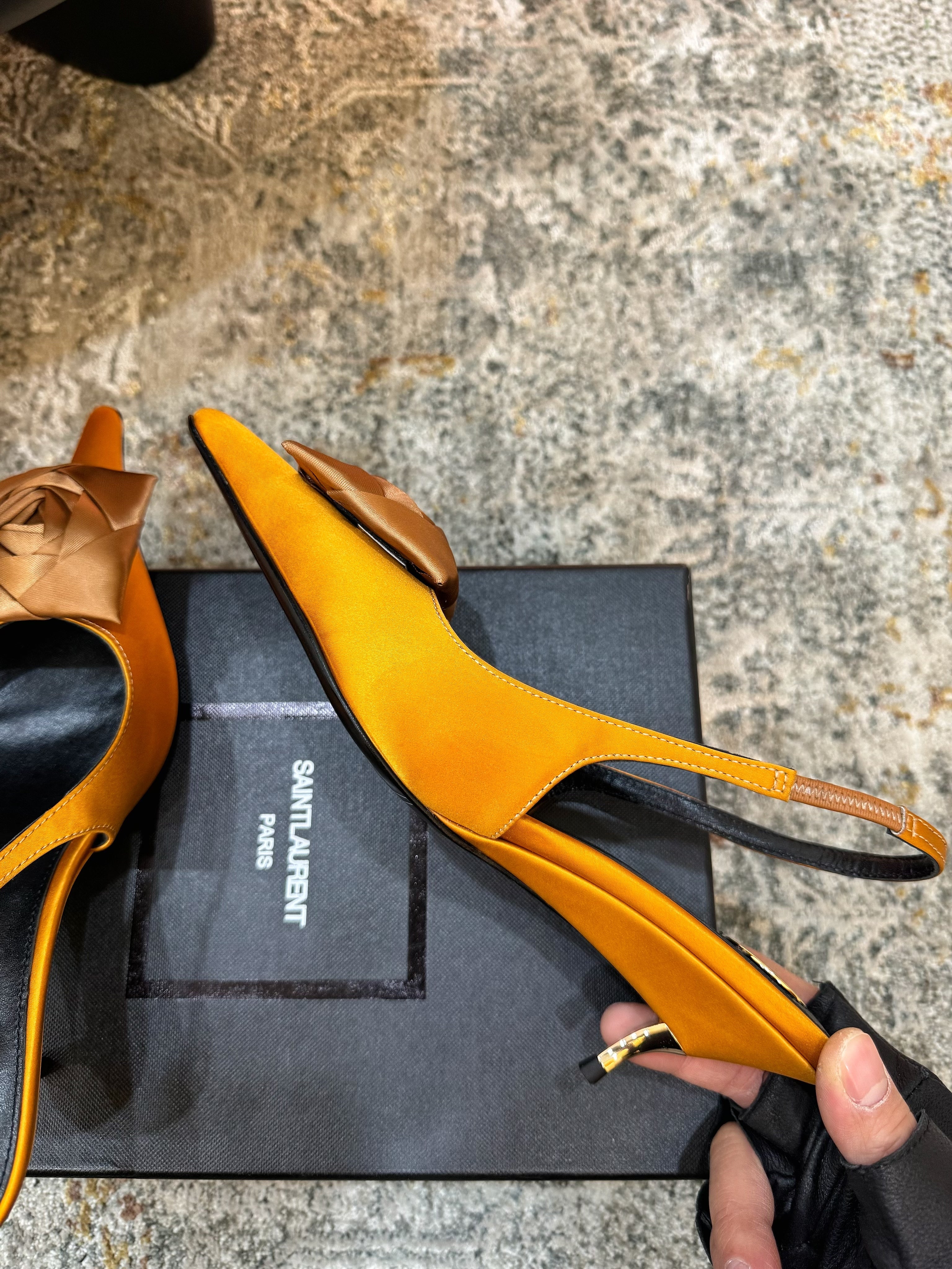 YSL Dakota Pumps 50mm Orange Satin 637209