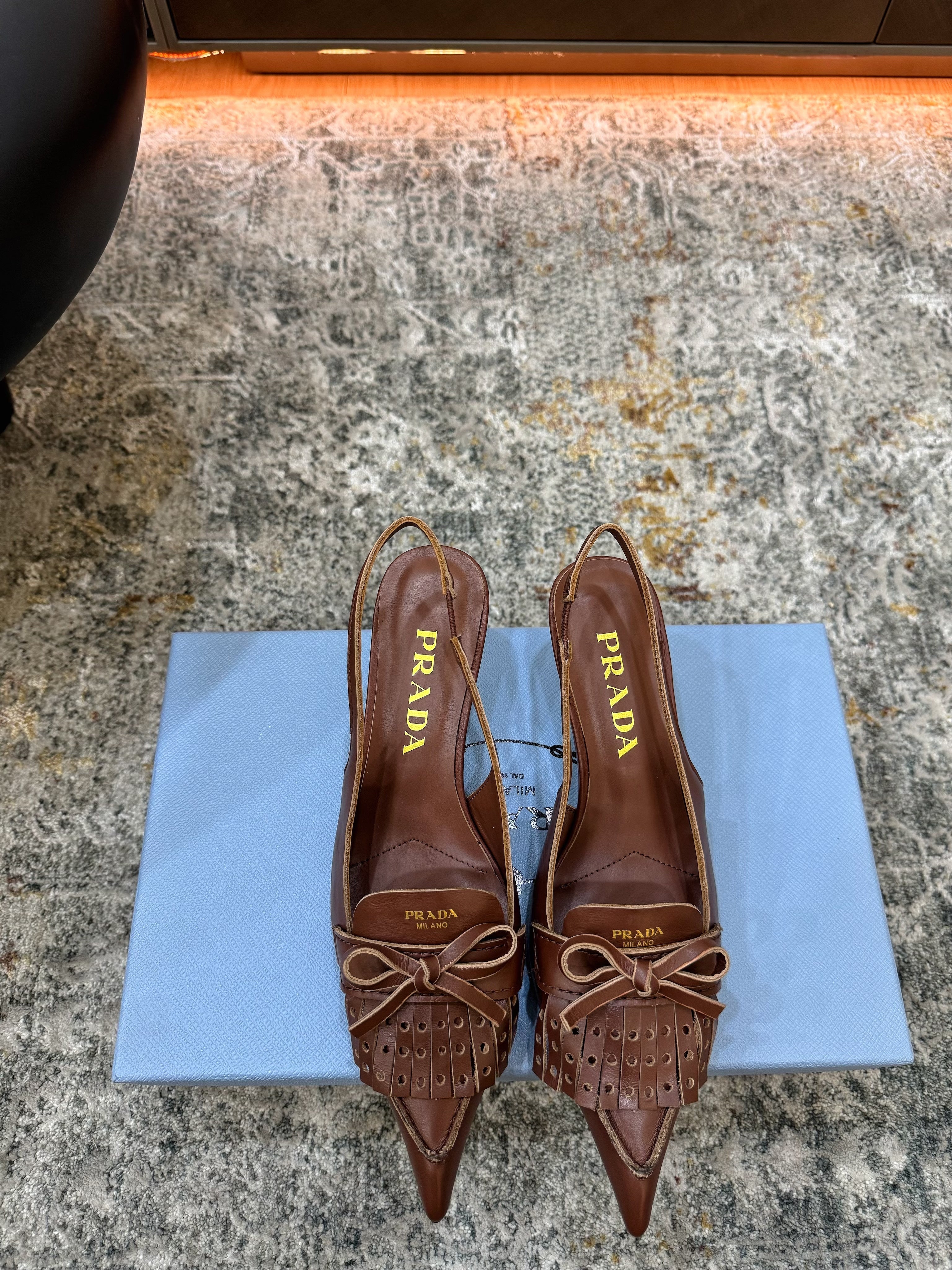 Prada 26s Slingback 6cm Coffee Cowhide 804086