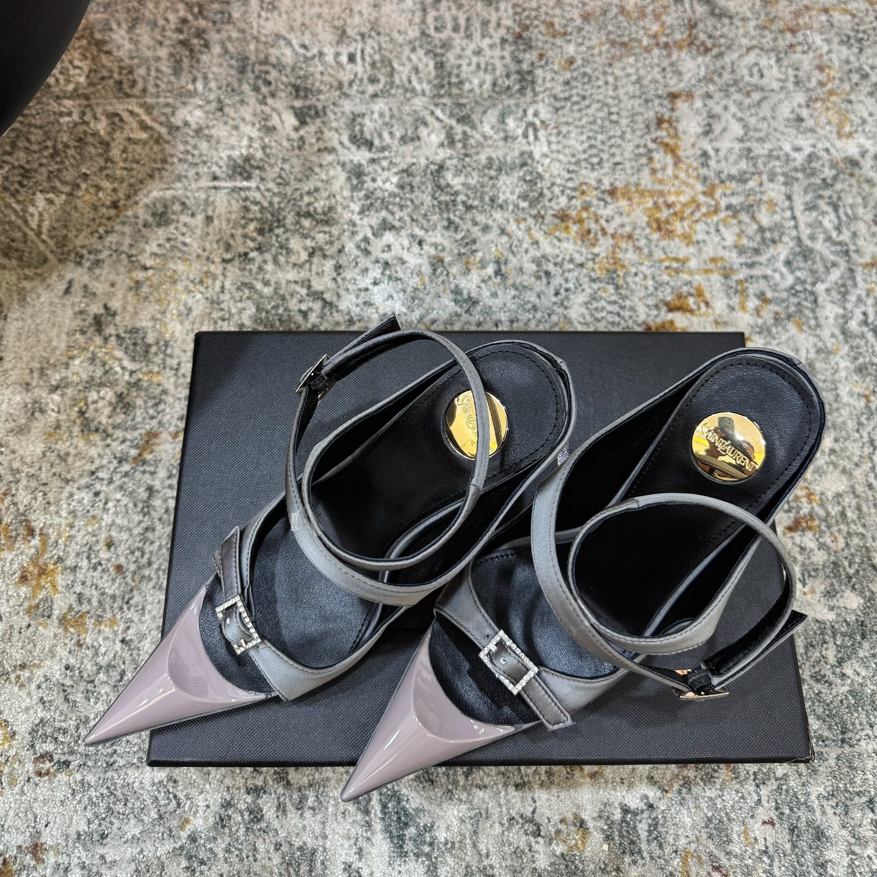 YSL 26FW Sandal 10.5cm Medium Gray Silk 803985