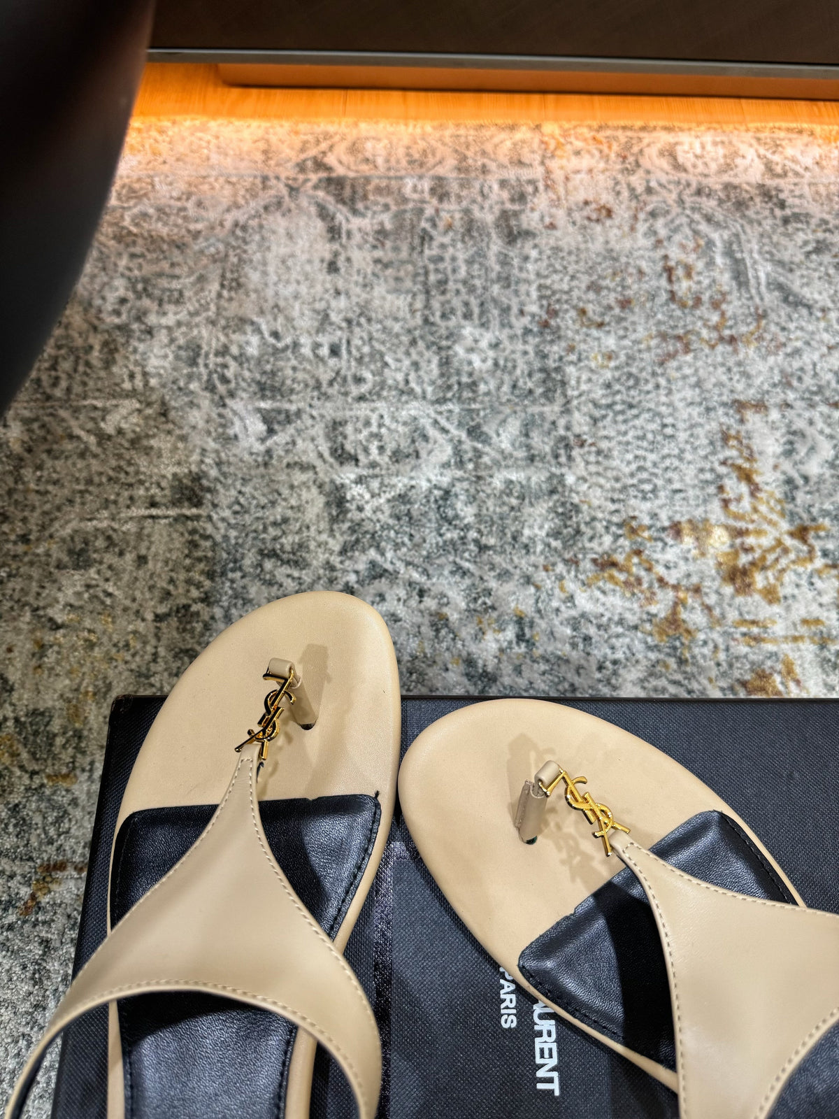 YSL 26s Cassandra Thong Sandals Beige Calfskin Leather 198793