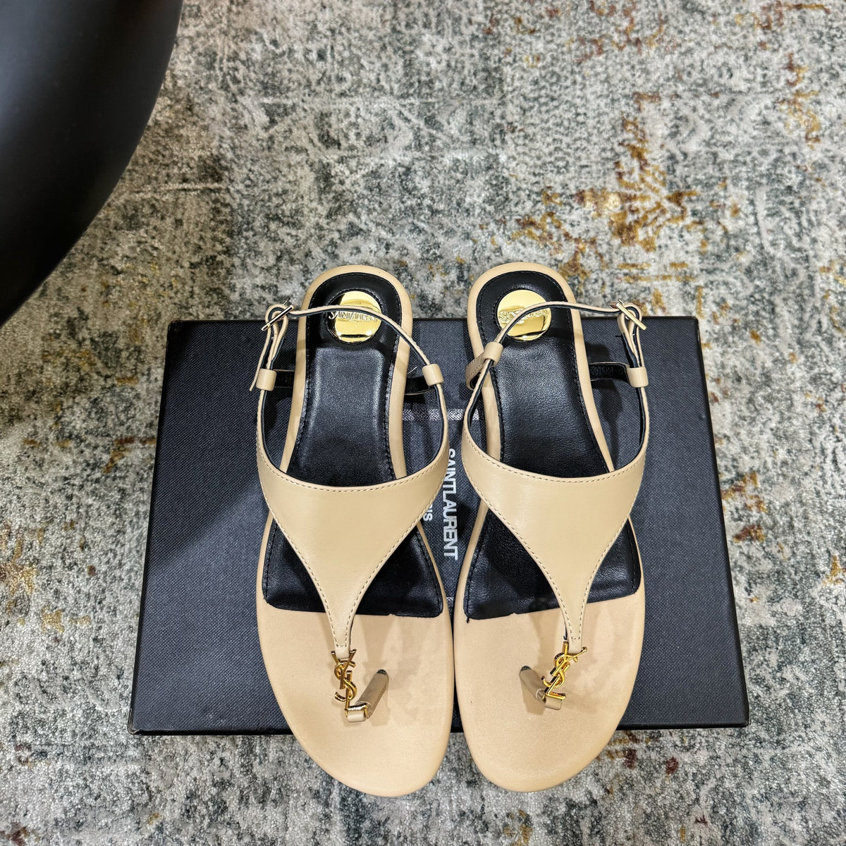 YSL 26s Cassandra Thong Sandals Beige Calfskin Leather 198793