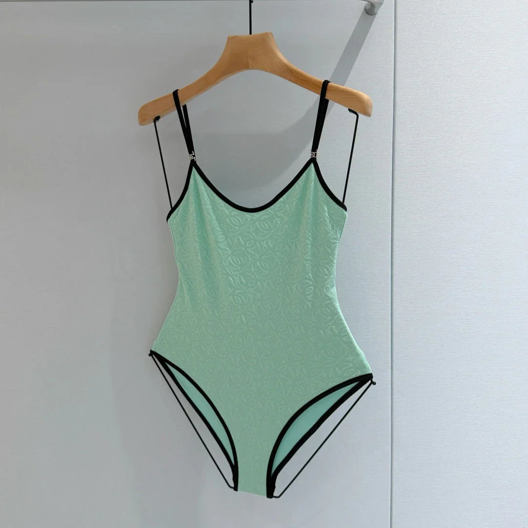 Chanel 2026 One-piece Swimsuit Mint Green mix Black Cotton 650604