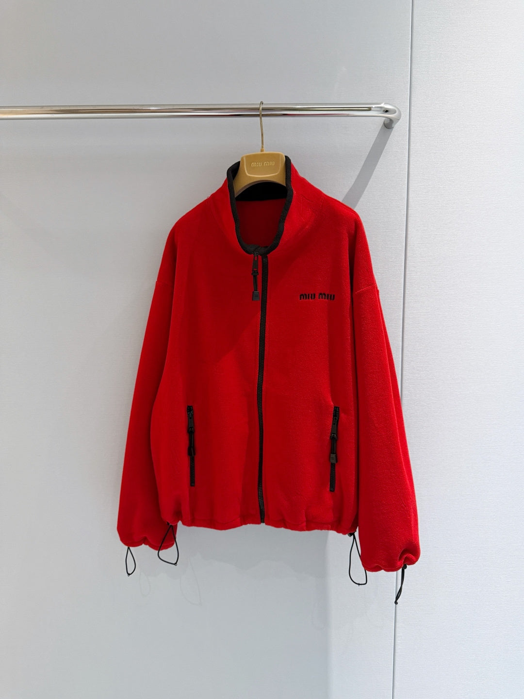 Miu 26s Stand-Collar Coat Red Cotton 418749