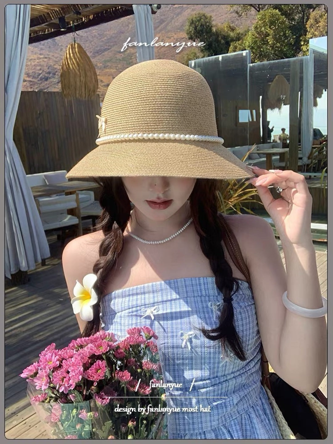 BUCKET HAT IN BEIGE RAFFIA MIX PEARL