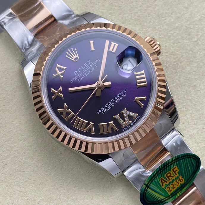 Rolex Datejust 31mm Purple Dial Steel Pink Gold Diamond
