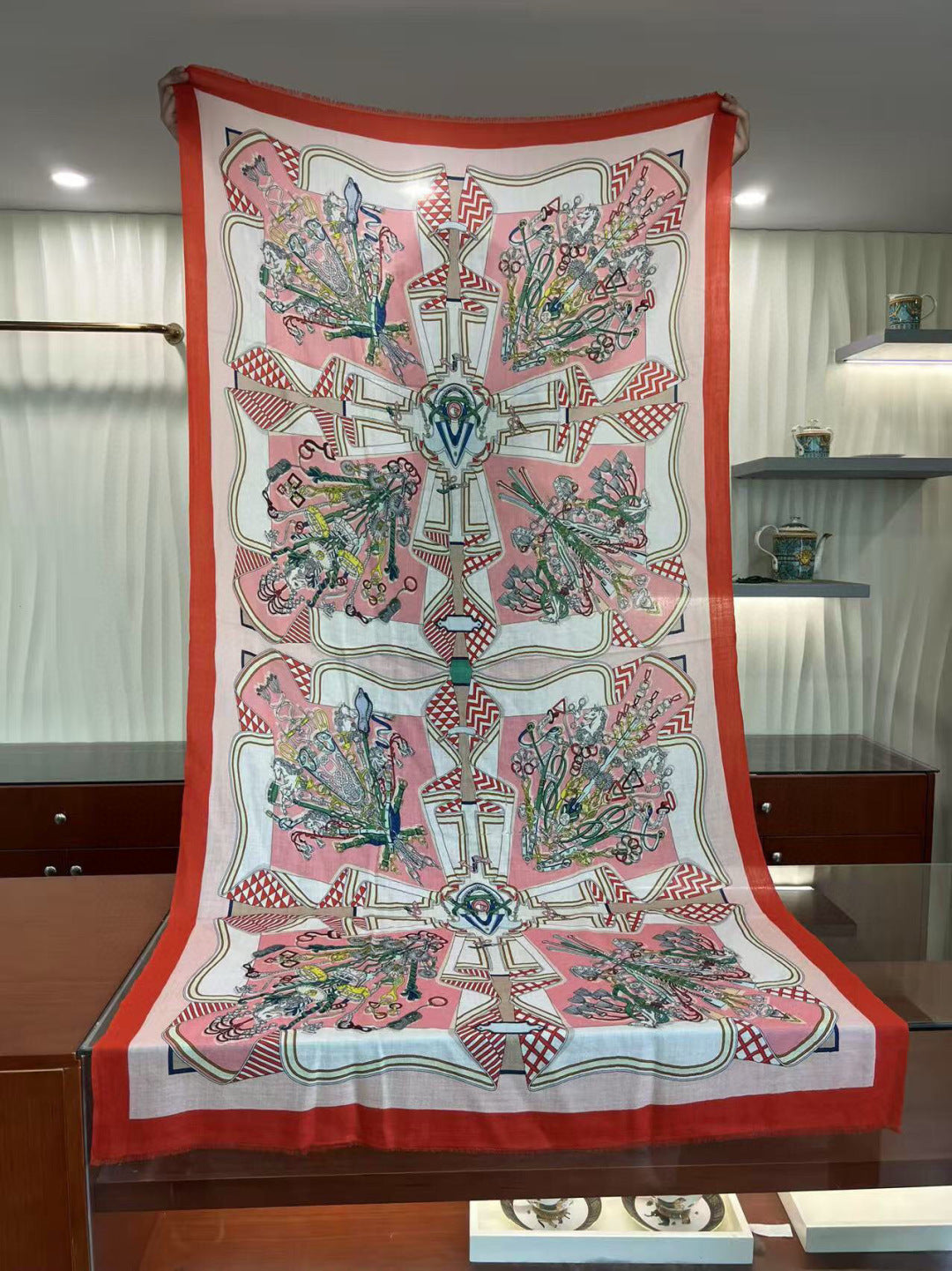 HM Bouquets Sellier Scarf Pink White Orange Cashmere 145876