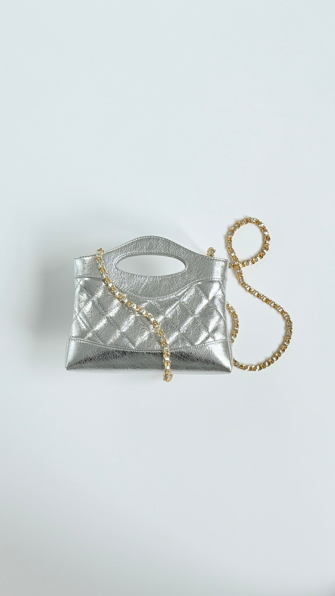 CC 26s Top Handle Bag Silver Metallic Quilted Leather