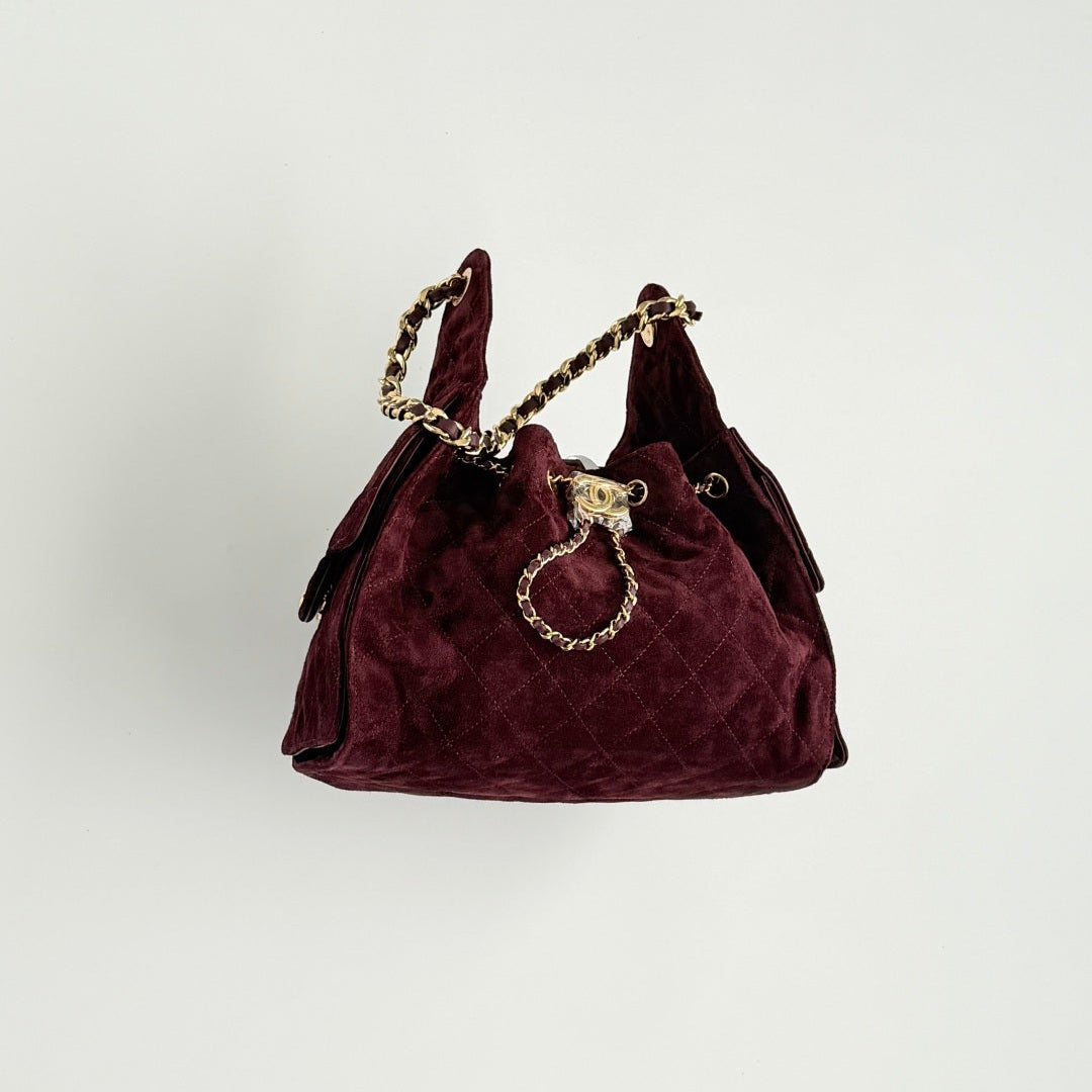 CC 26s Small Drawstring Bag Burgundy Suede 996785