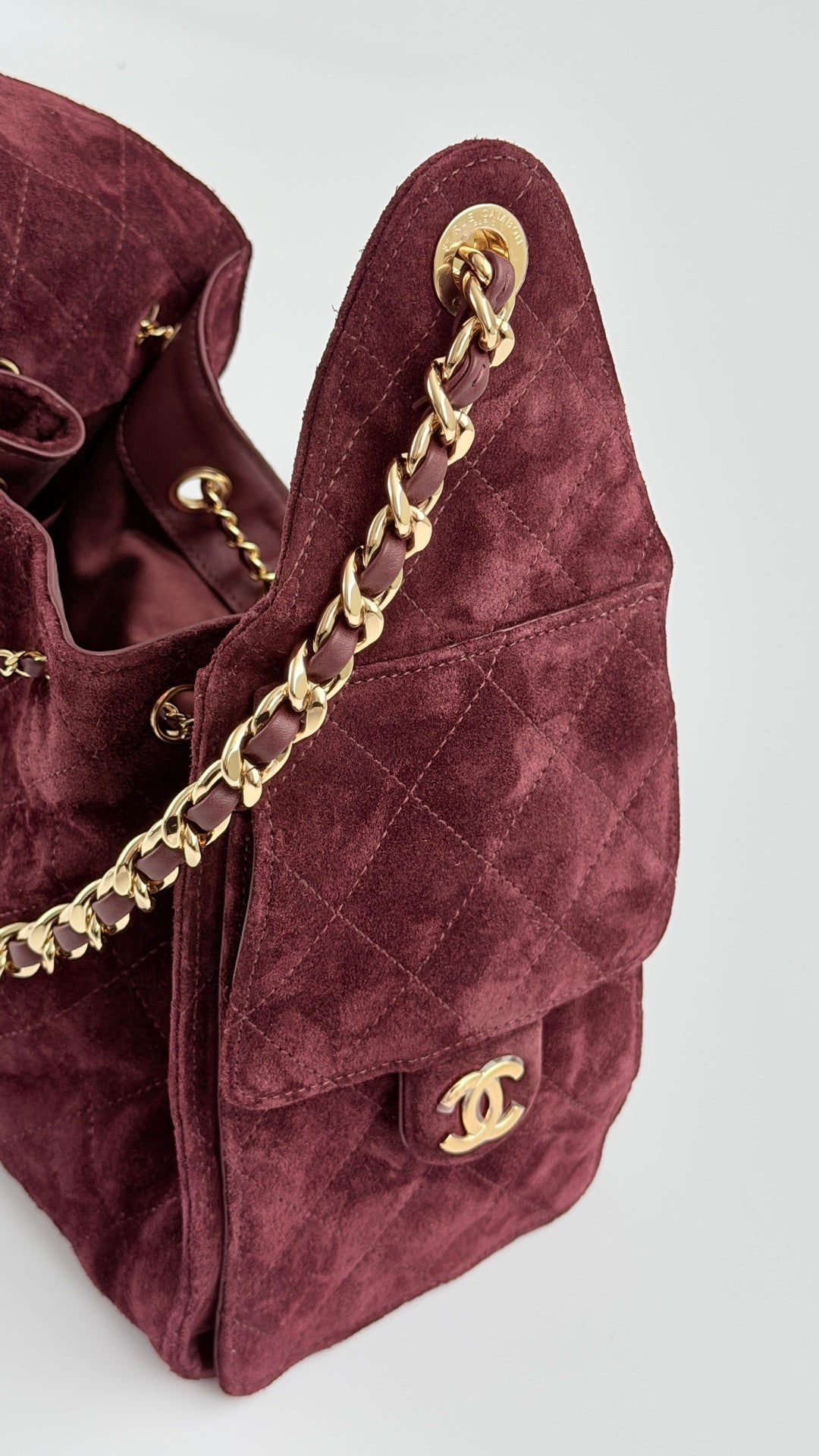 CC 26s Small Drawstring Bag Burgundy Suede 996785