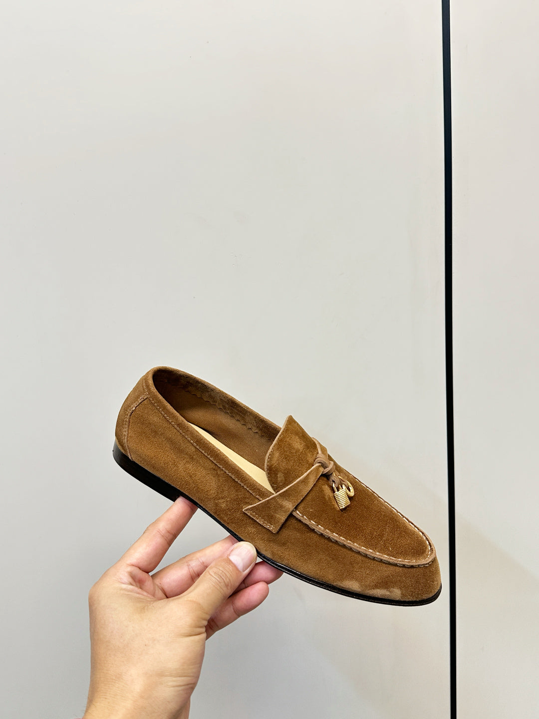Loro Piana Shoes Joan Loafers Camel Suede Charm 178088