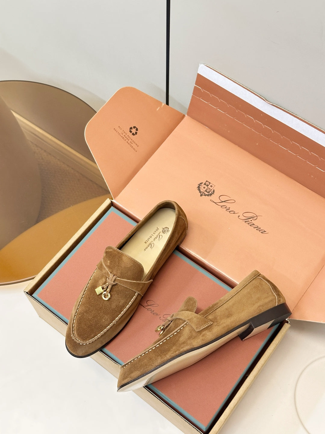 Loro Piana Shoes Joan Loafers Camel Suede Charm 178088