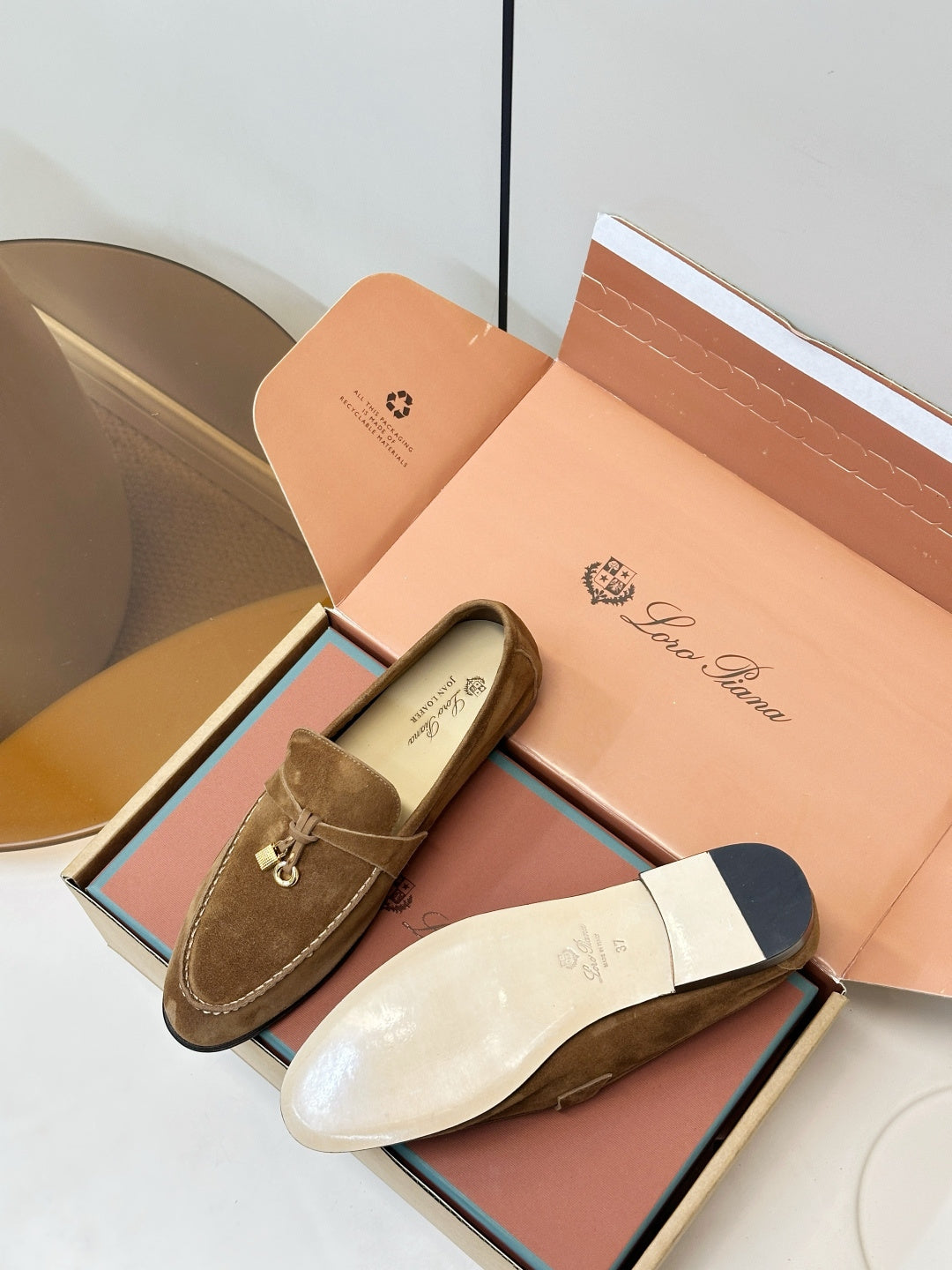 Loro Piana Shoes Joan Loafers Camel Suede Charm 178088