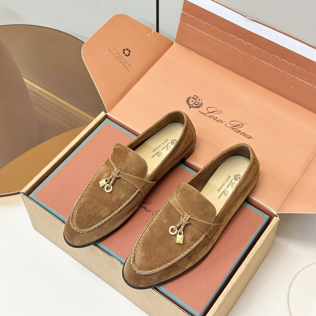 Loro Piana Shoes Joan Loafers Camel Suede Charm 178088