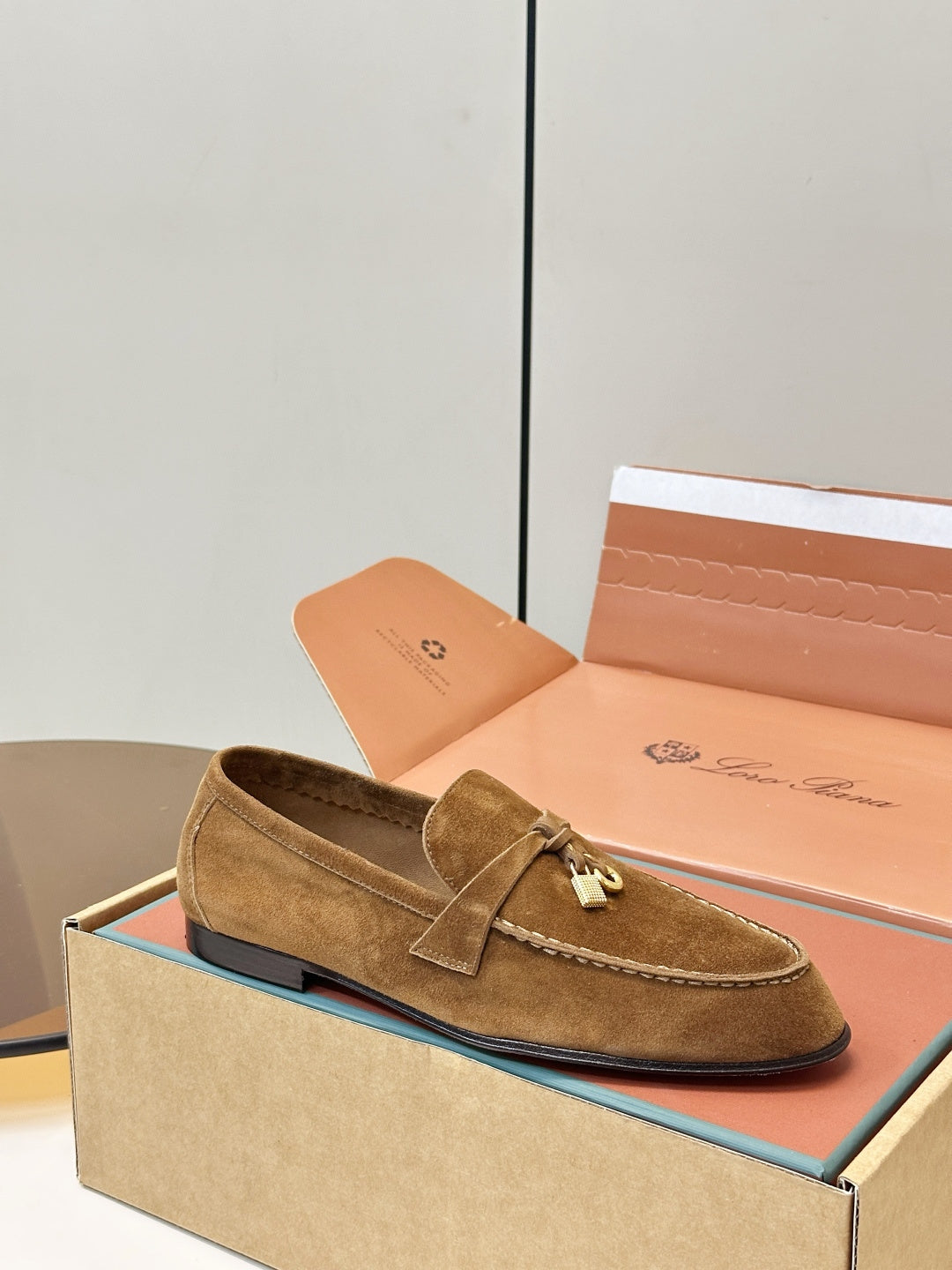 Loro Piana Shoes Joan Loafers Camel Suede Charm 178088