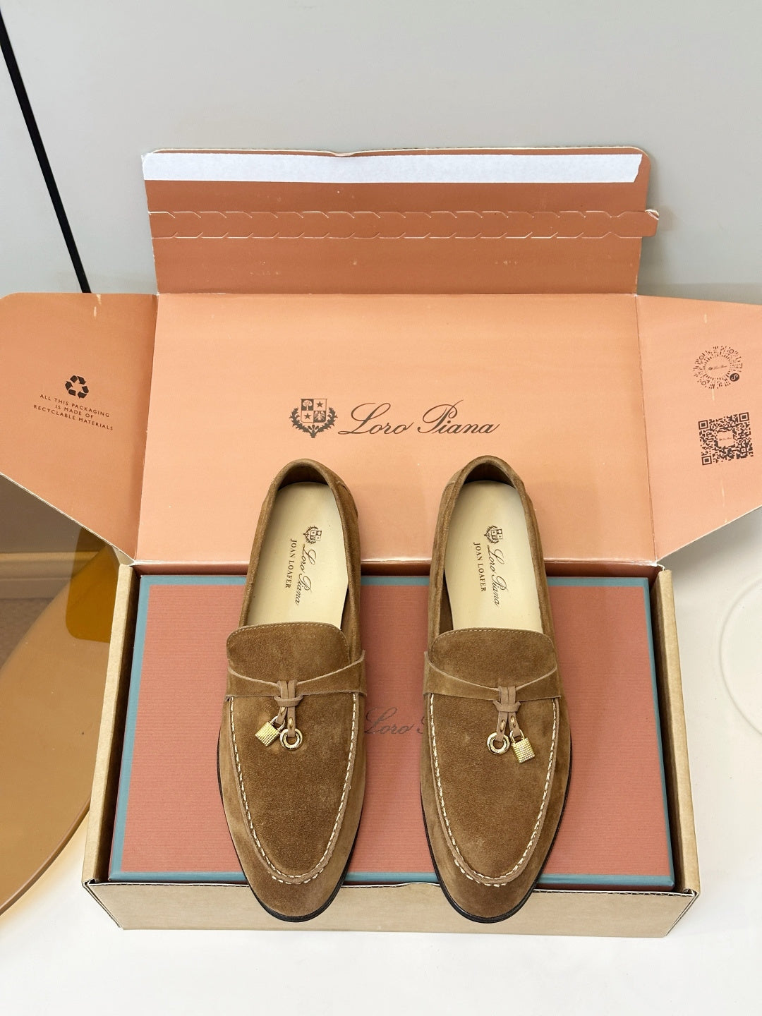 Loro Piana Shoes Joan Loafers Camel Suede Charm 178088