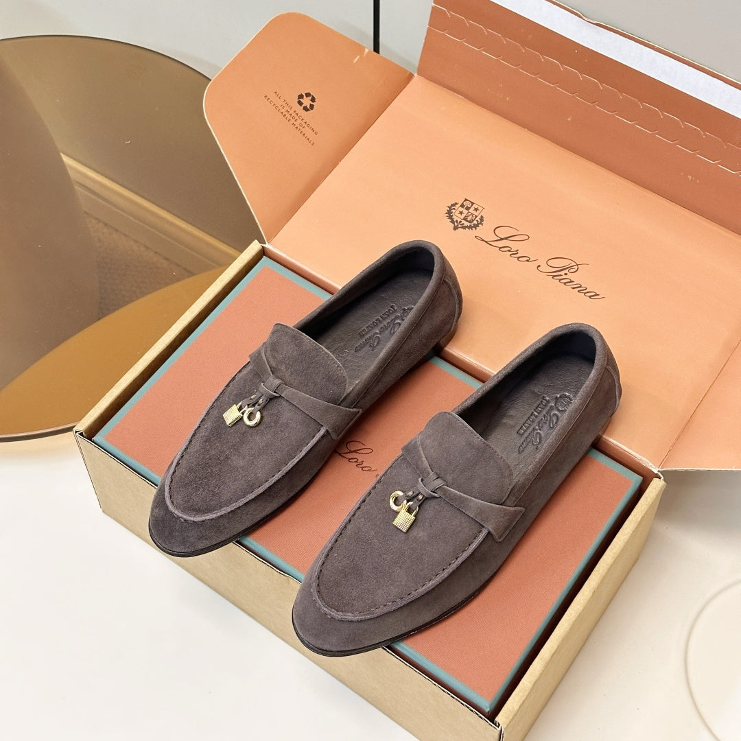 Loro Piana Shoes Joan Loafers Grey Suede Charm 178089