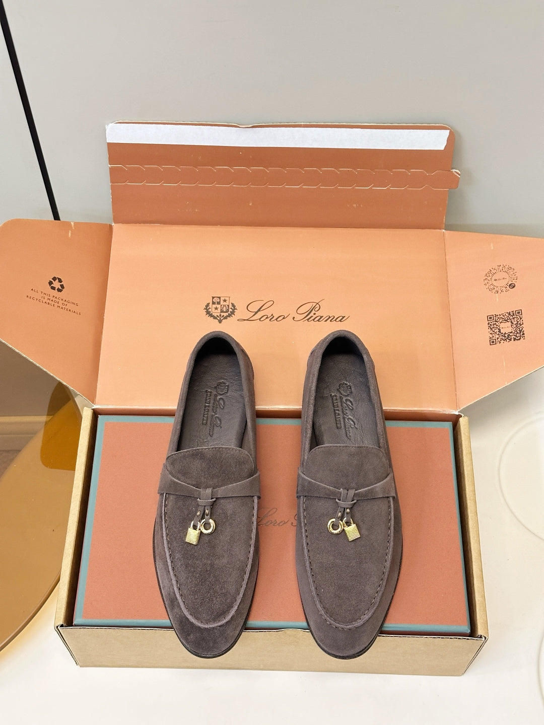 Loro Piana Shoes Joan Loafers Grey Suede Charm 178089