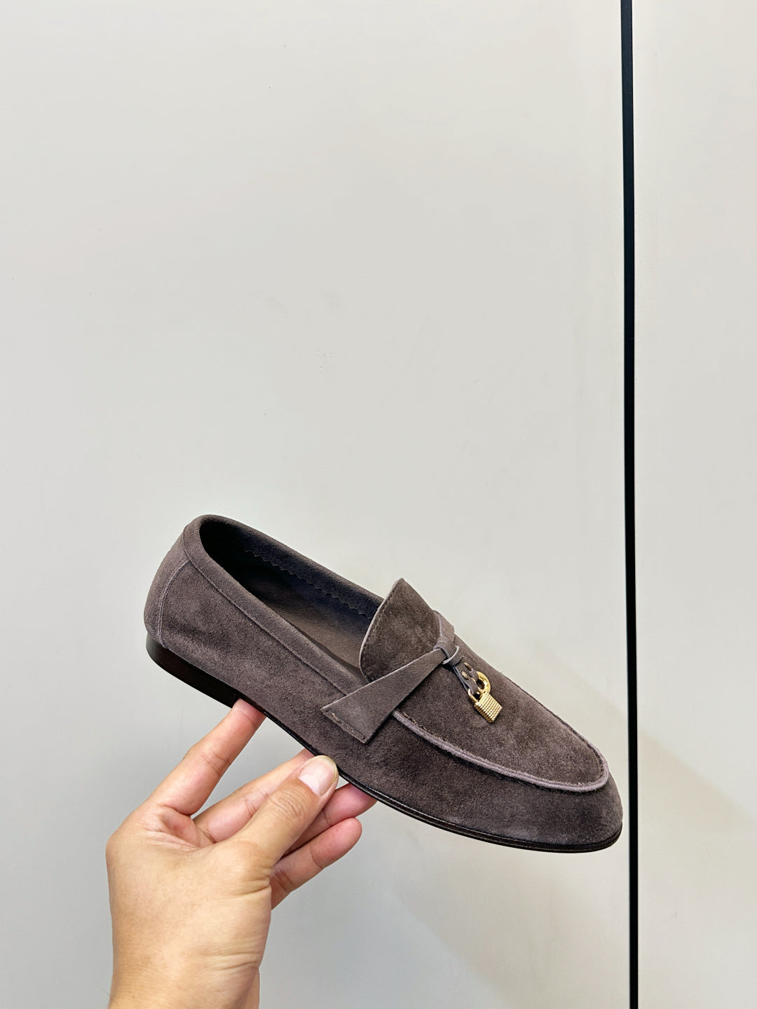Loro Piana Shoes Joan Loafers Grey Suede Charm 178089