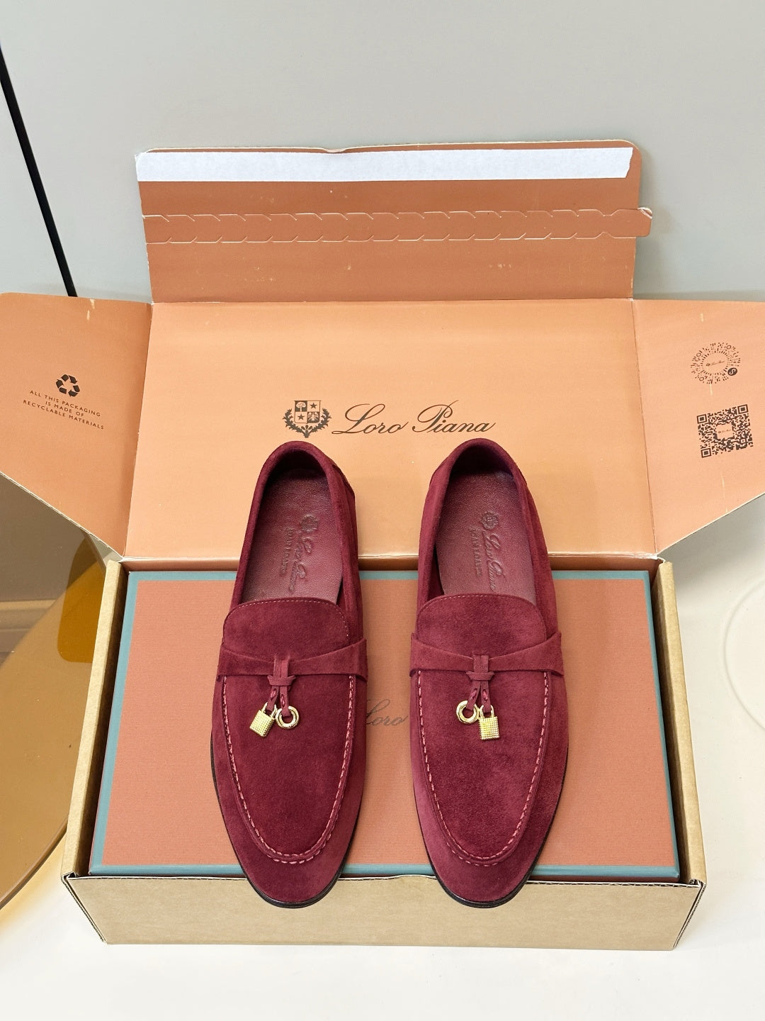 Loro Piana Shoes Joan Loafers Burgundy Suede Charm 178090