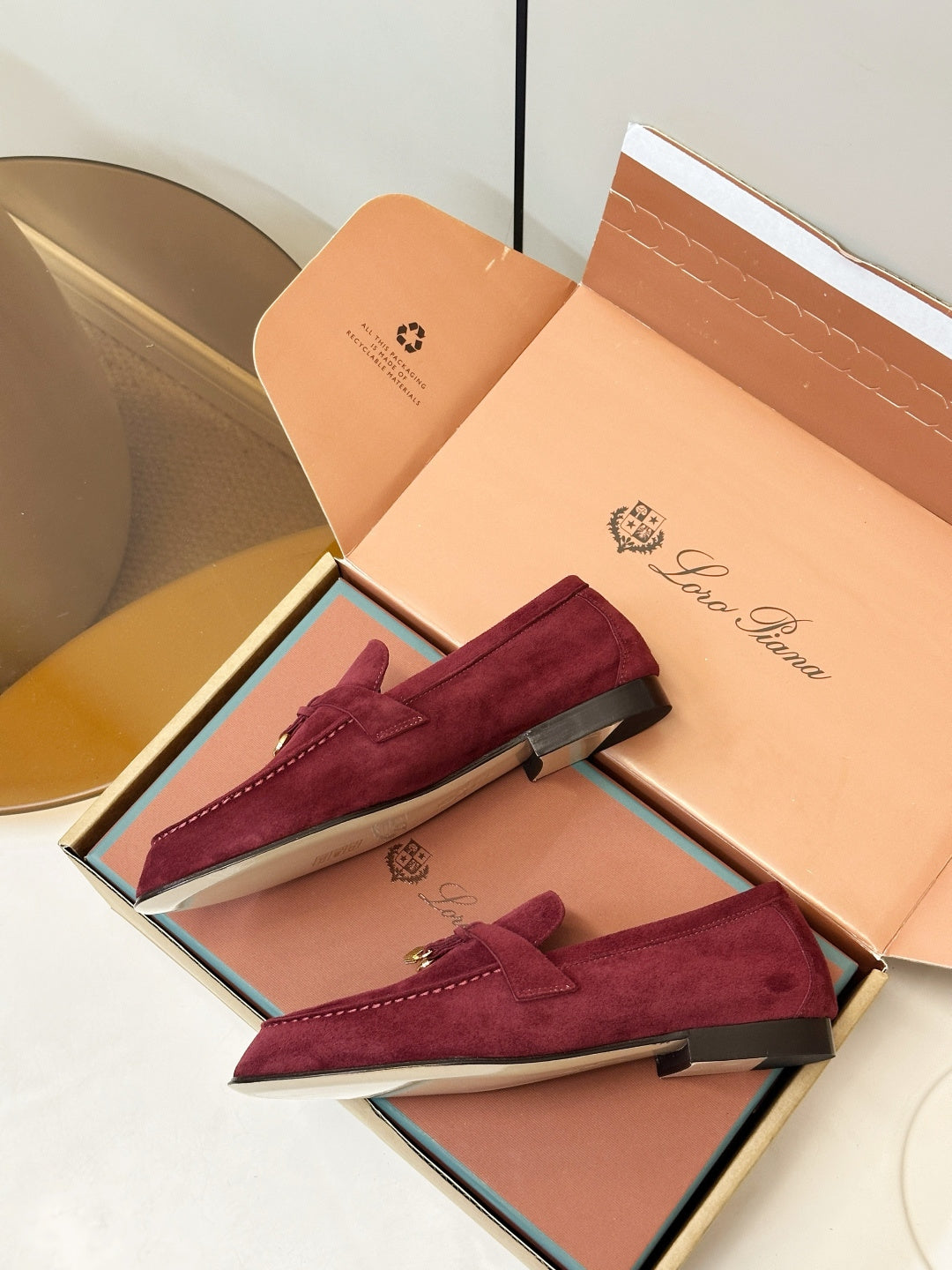 Loro Piana Shoes Joan Loafers Burgundy Suede Charm 178090