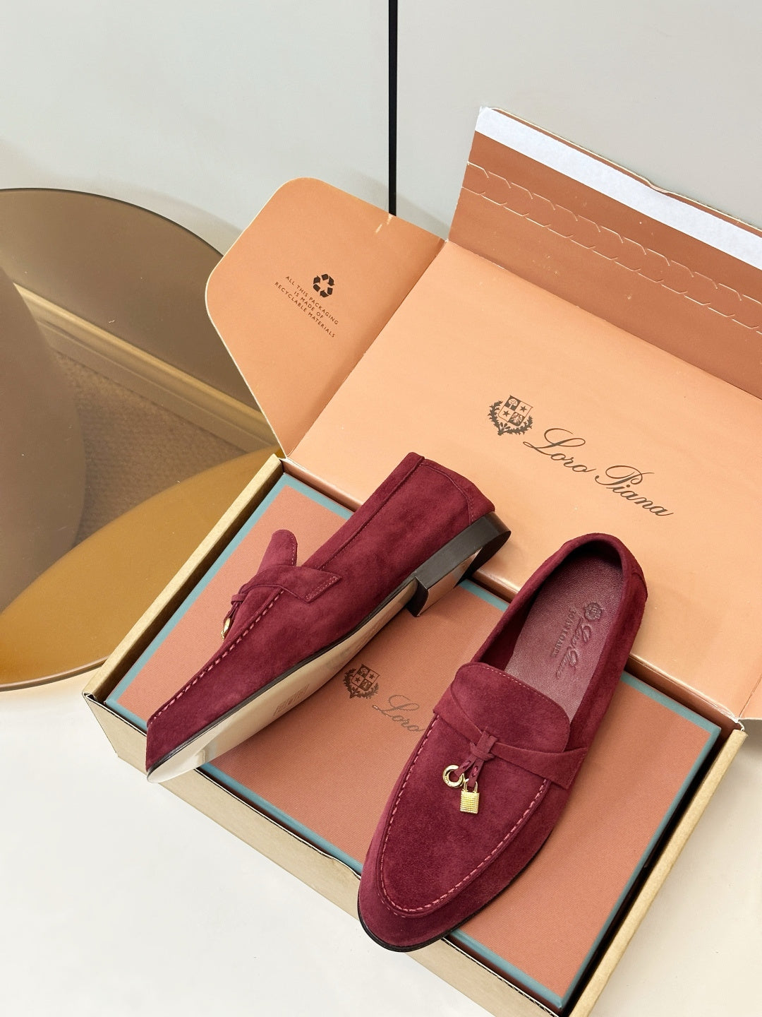 Loro Piana Shoes Joan Loafers Burgundy Suede Charm 178090