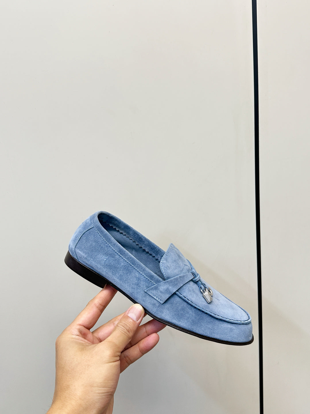 Loro Piana Shoes Joan Loafers Light Blue Suede Charm 178092