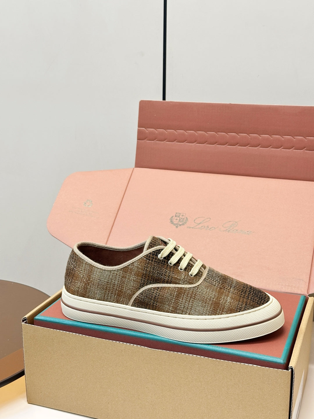 Loro Piana Shoes Nantucket Walk Sneaker Ochre Plaid Wool 178081