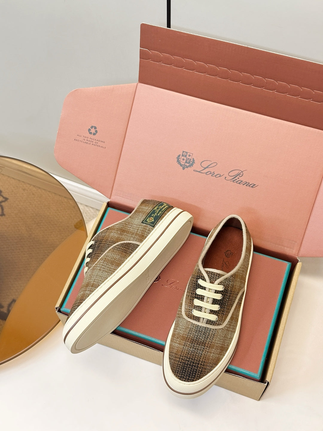 Loro Piana Shoes Nantucket Walk Sneaker Ochre Plaid Wool 178081