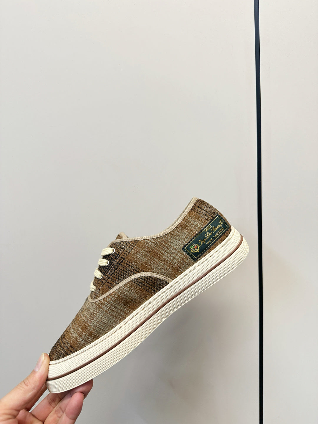 Loro Piana Shoes Nantucket Walk Sneaker Ochre Plaid Wool 178081