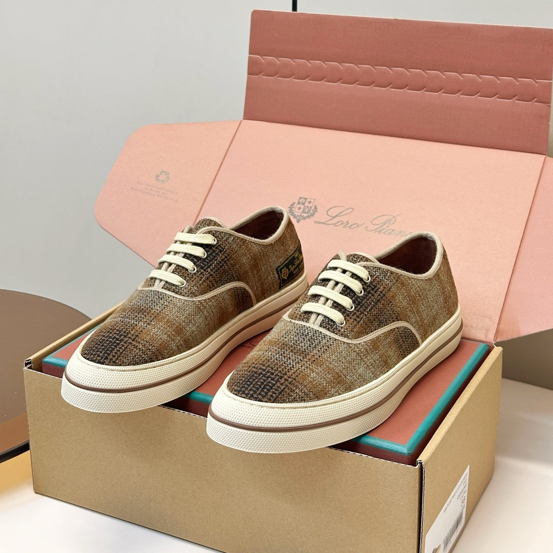 Loro Piana Shoes Nantucket Walk Sneaker Ochre Plaid Wool 178081
