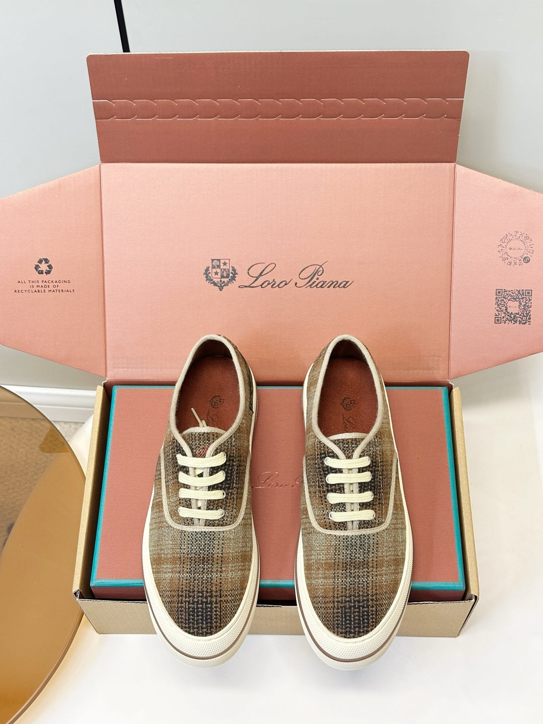 Loro Piana Shoes Nantucket Walk Sneaker Ochre Plaid Wool 178081