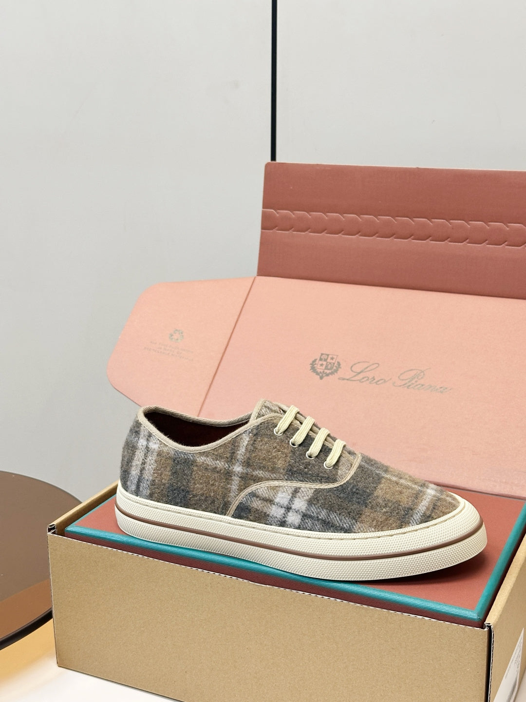 Loro Piana Shoes Nantucket Walk Sneaker Khaki Plaid Wool 178082