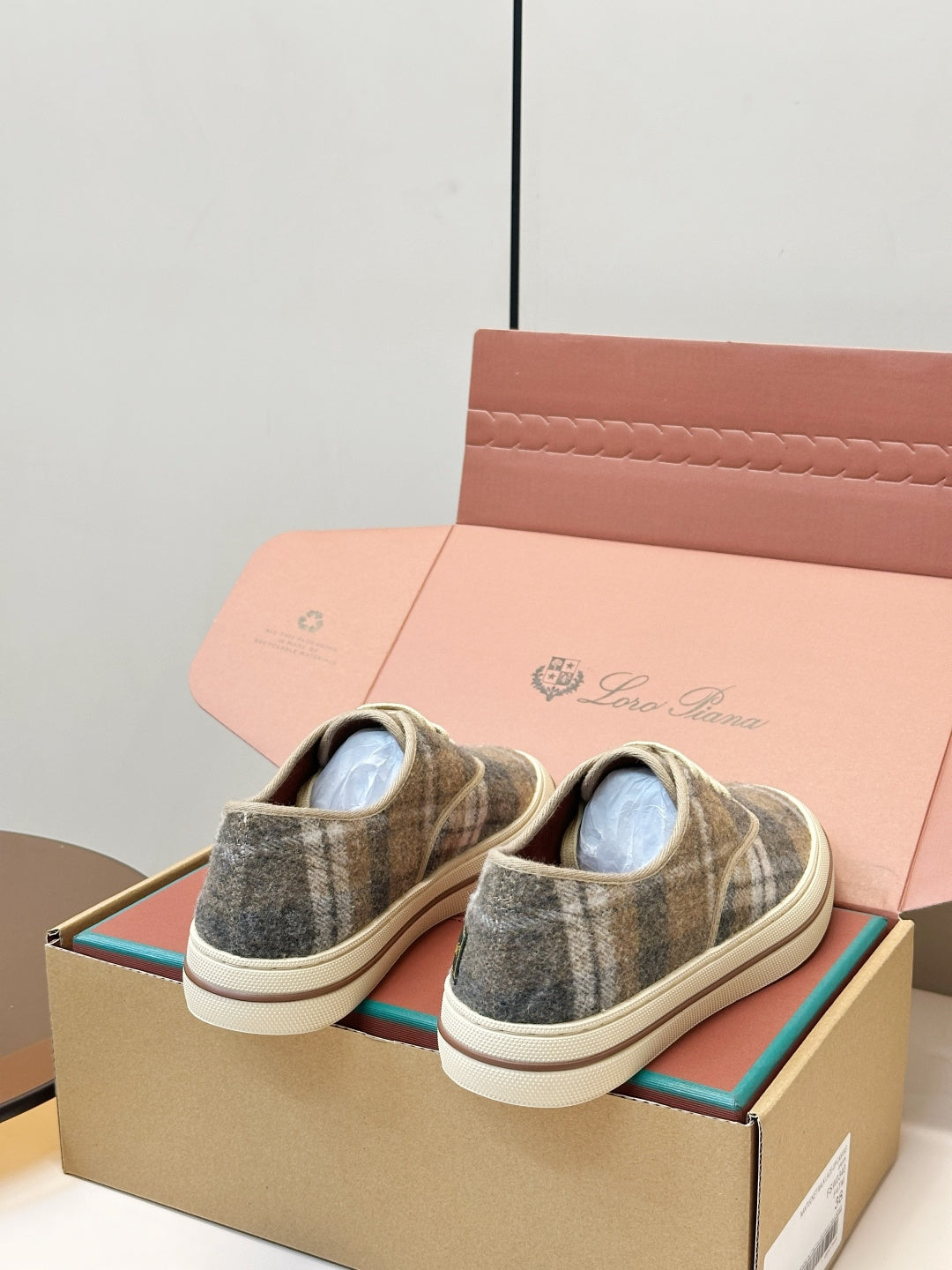 Loro Piana Shoes Nantucket Walk Sneaker Khaki Plaid Wool 178082