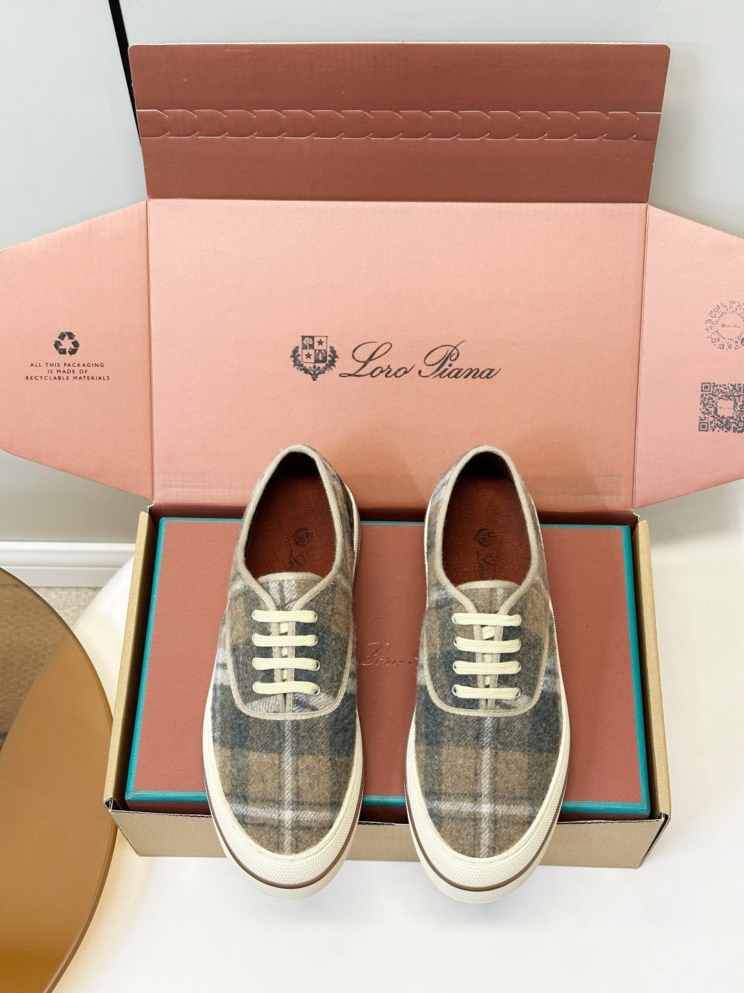 Loro Piana Shoes Nantucket Walk Sneaker Khaki Plaid Wool 178082
