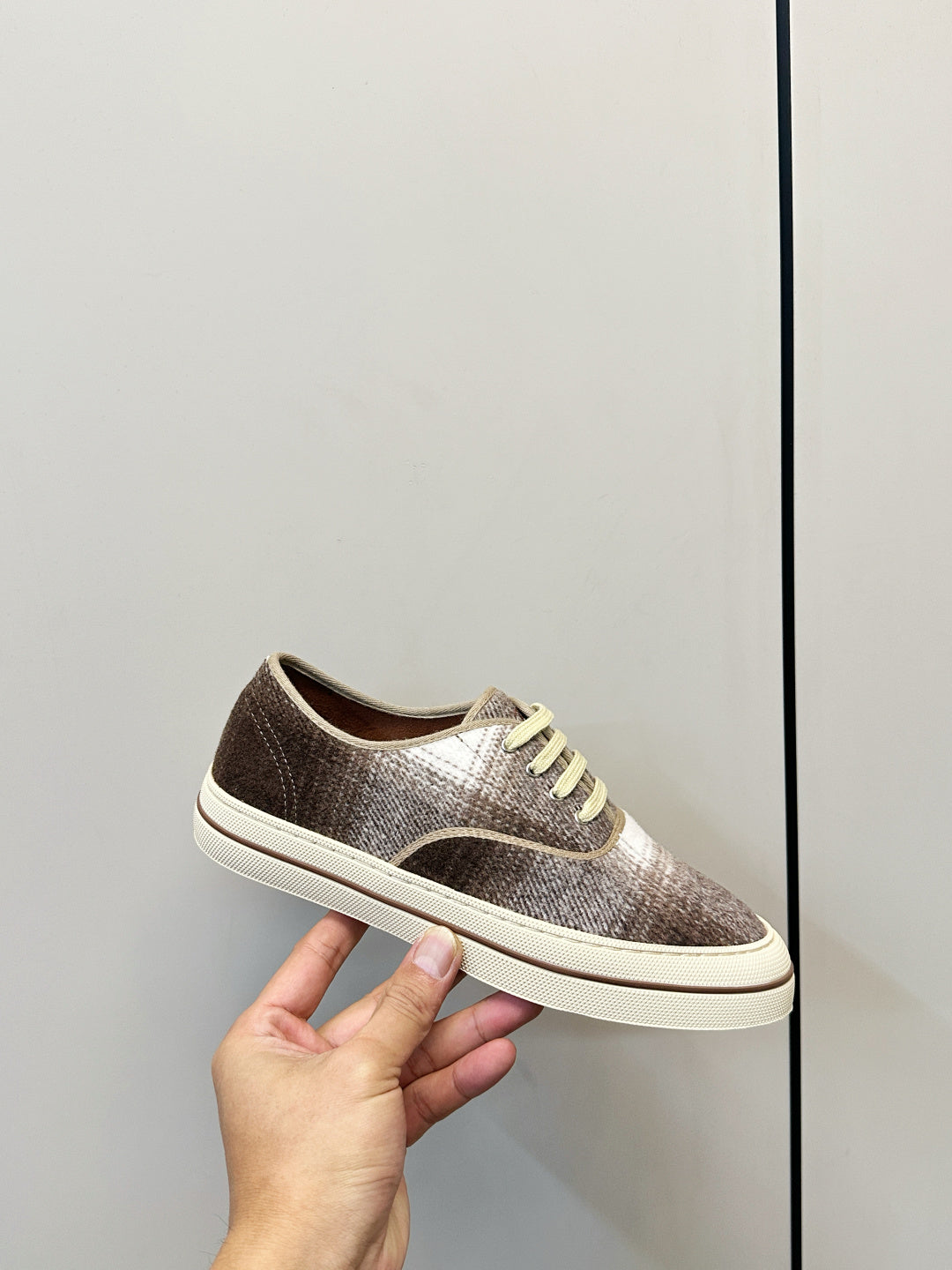 Loro Piana Shoes Nantucket Walk Sneaker Brown Plaid Wool 178083