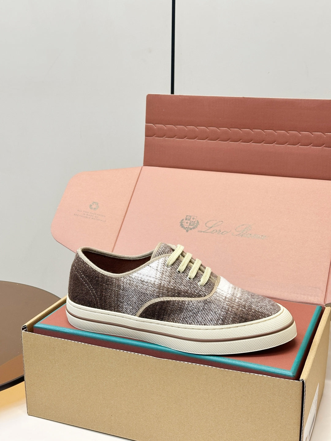 Loro Piana Shoes Nantucket Walk Sneaker Brown Plaid Wool 178083