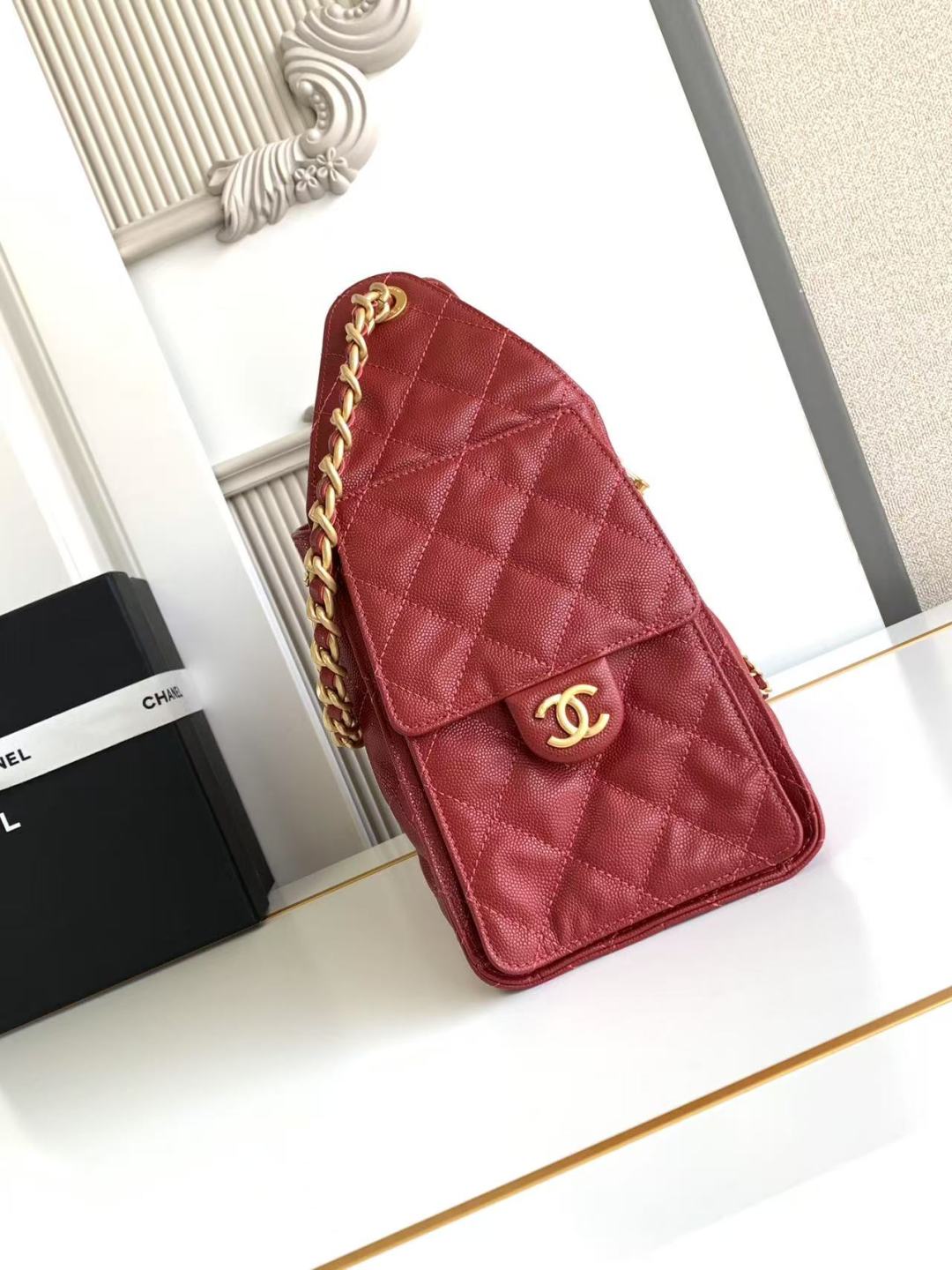 CC 25C Hobo Bag 30cm Dark Red Grained Calfskin