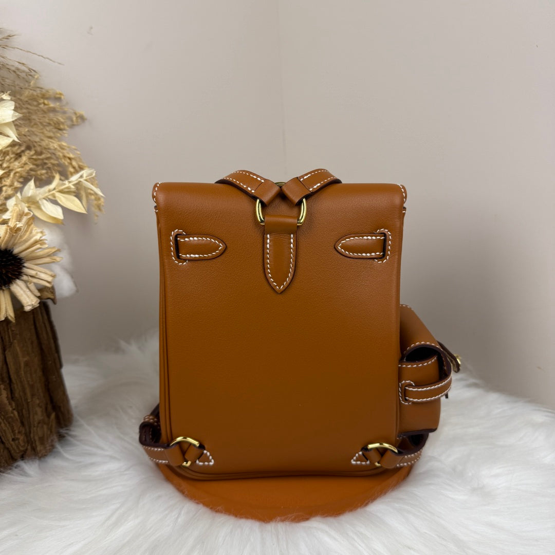 HM Kelly Jump Backpack Brown Cowhide Gold Hardware 270048