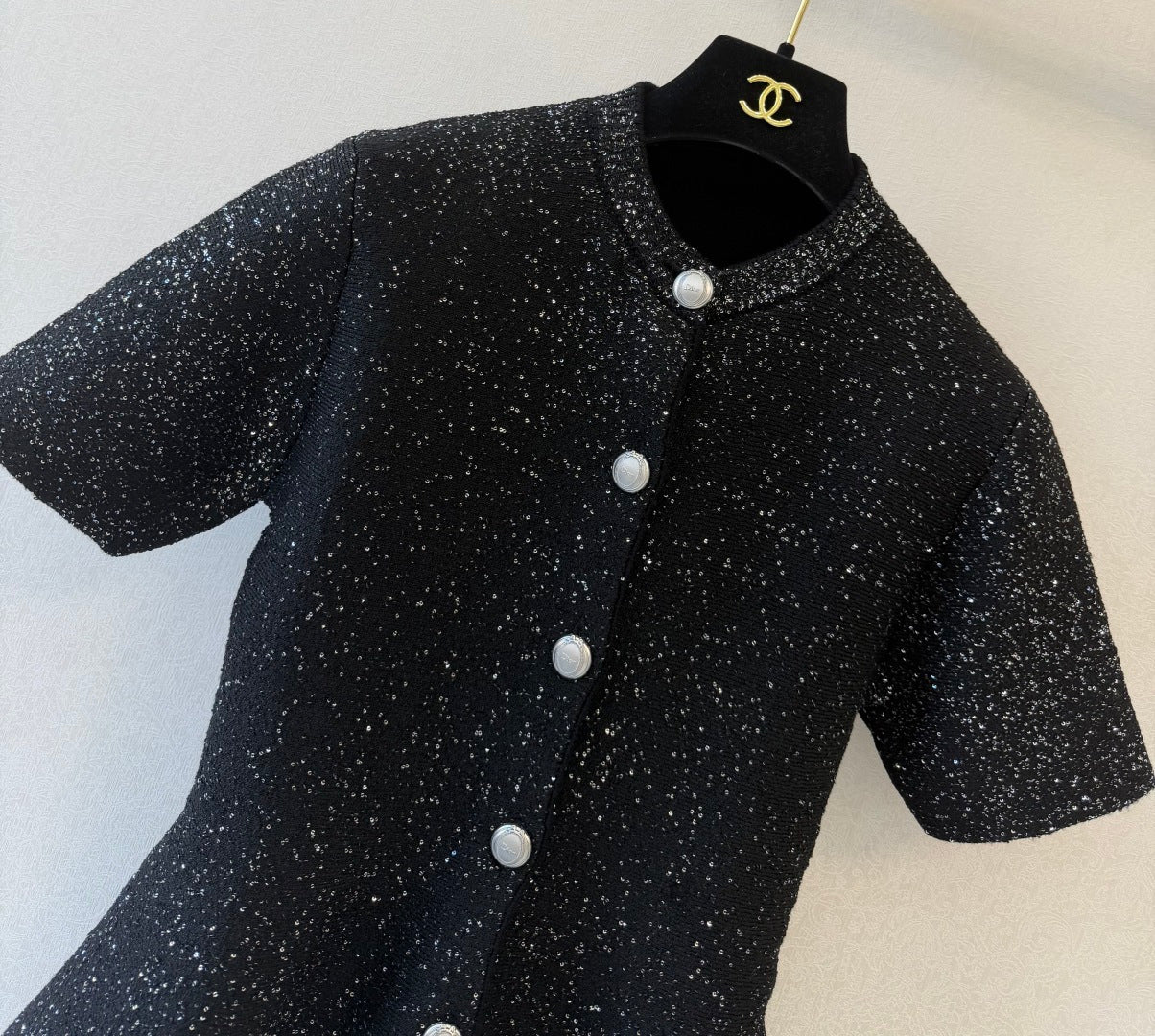 CD 26s Short-Sleeved Peplum Cardigan Black Sequins Wool 423137