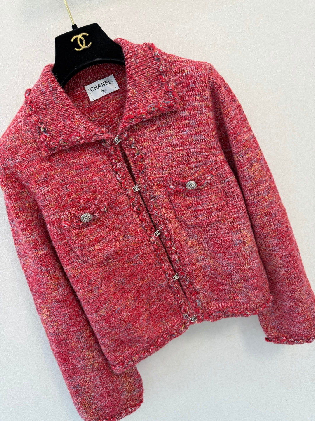 CC Braided Trim Knit Jacket Hot Pink Wool 423147