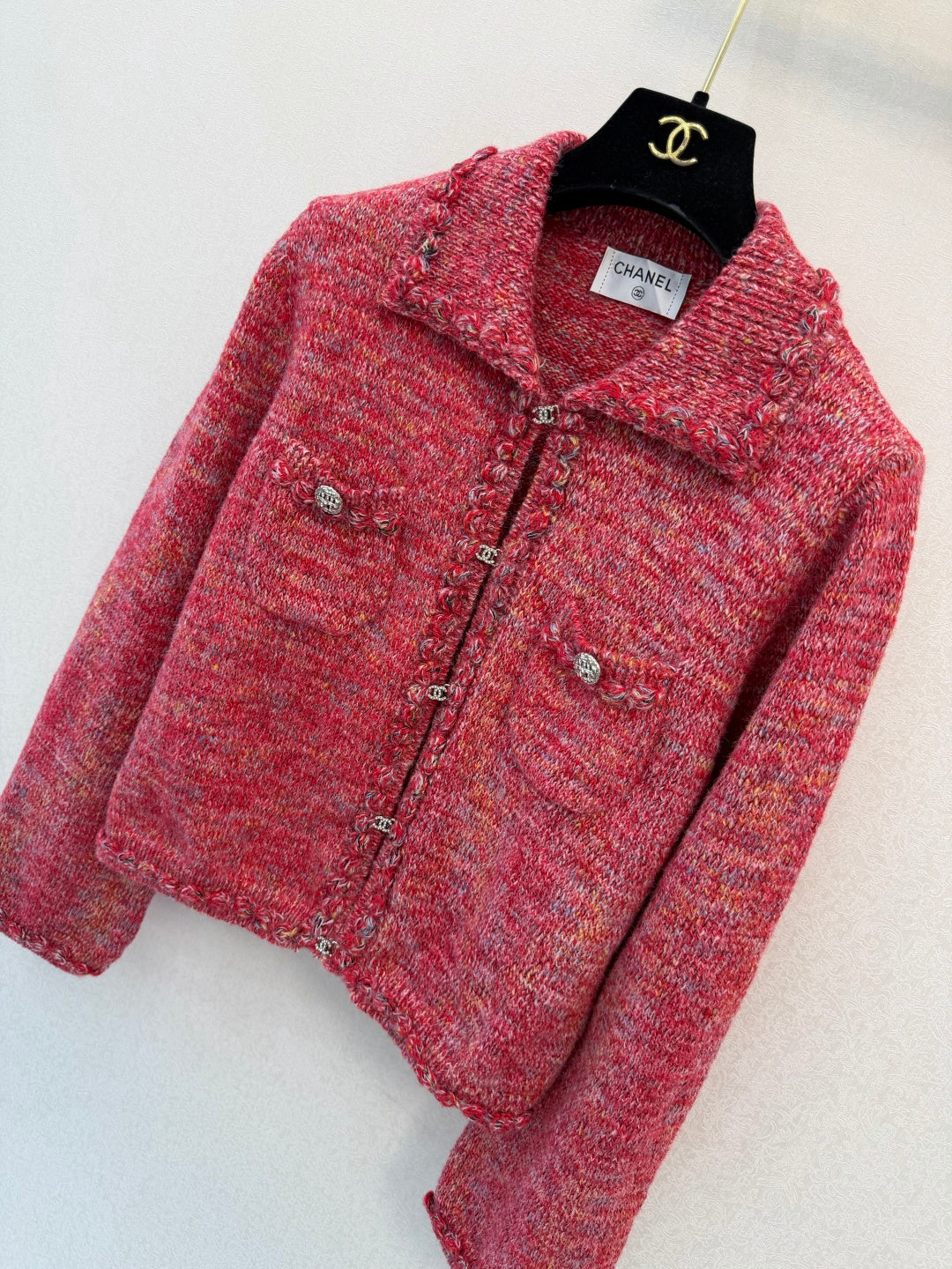 CC Braided Trim Knit Jacket Hot Pink Wool 423147