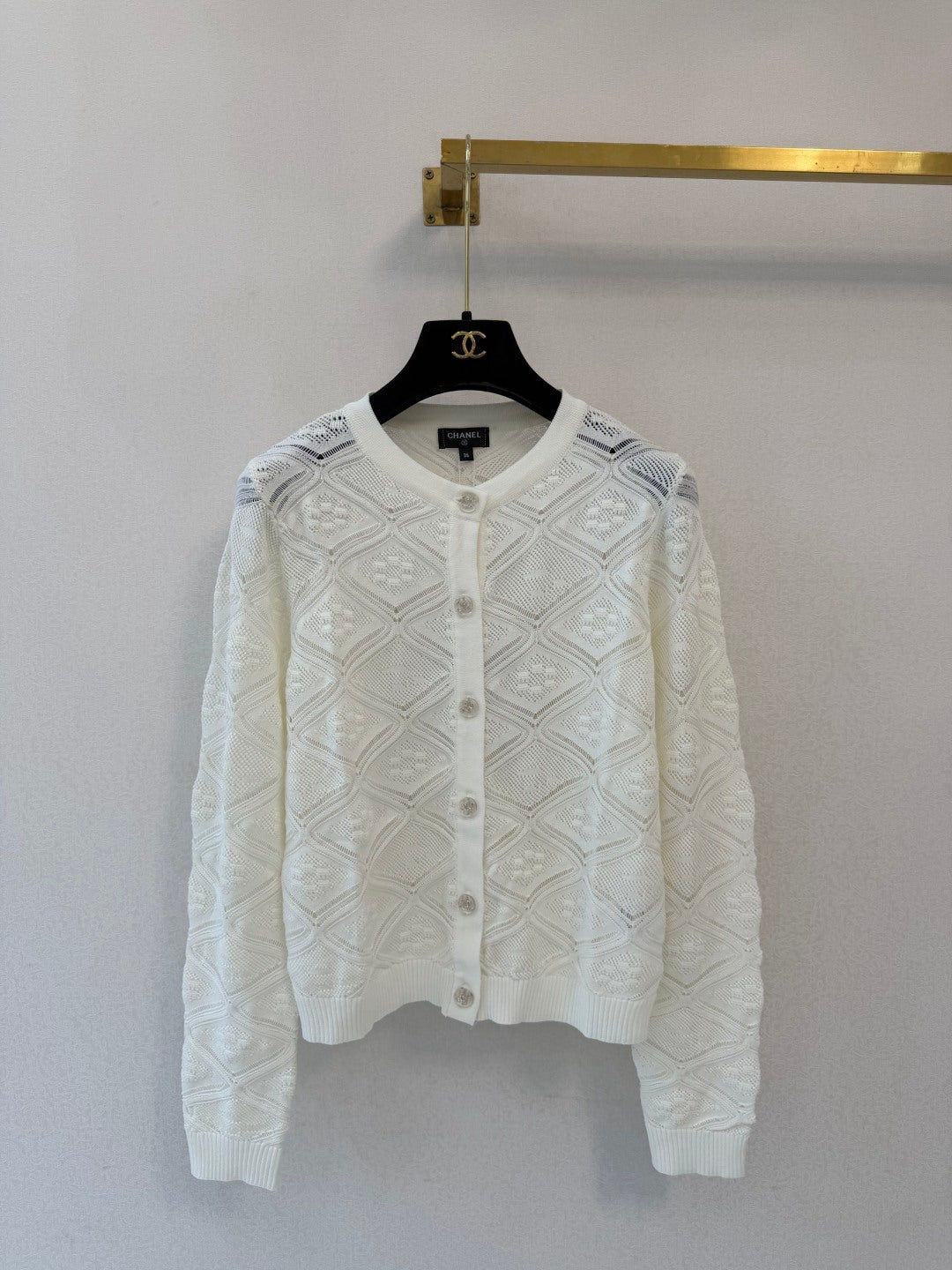 CC 26s Diamond Pattern Pointelle Cardigan White Wool 423113