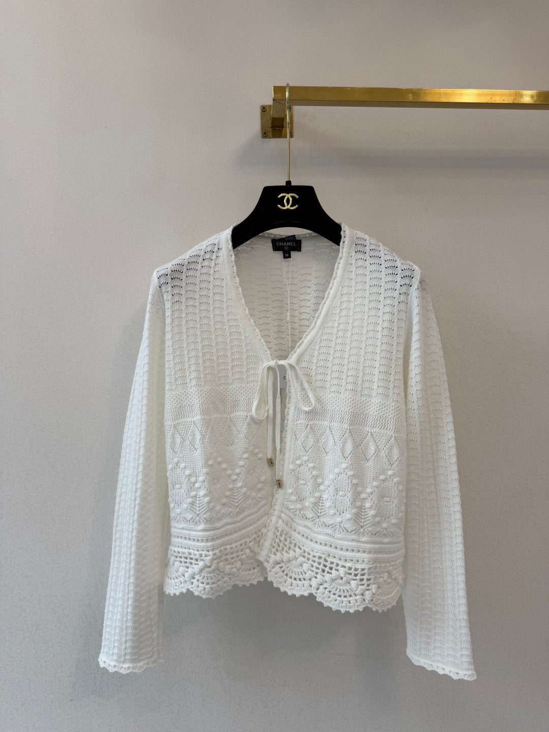 CC 26s Open-Knit Bow Cardigan White Wool 423115
