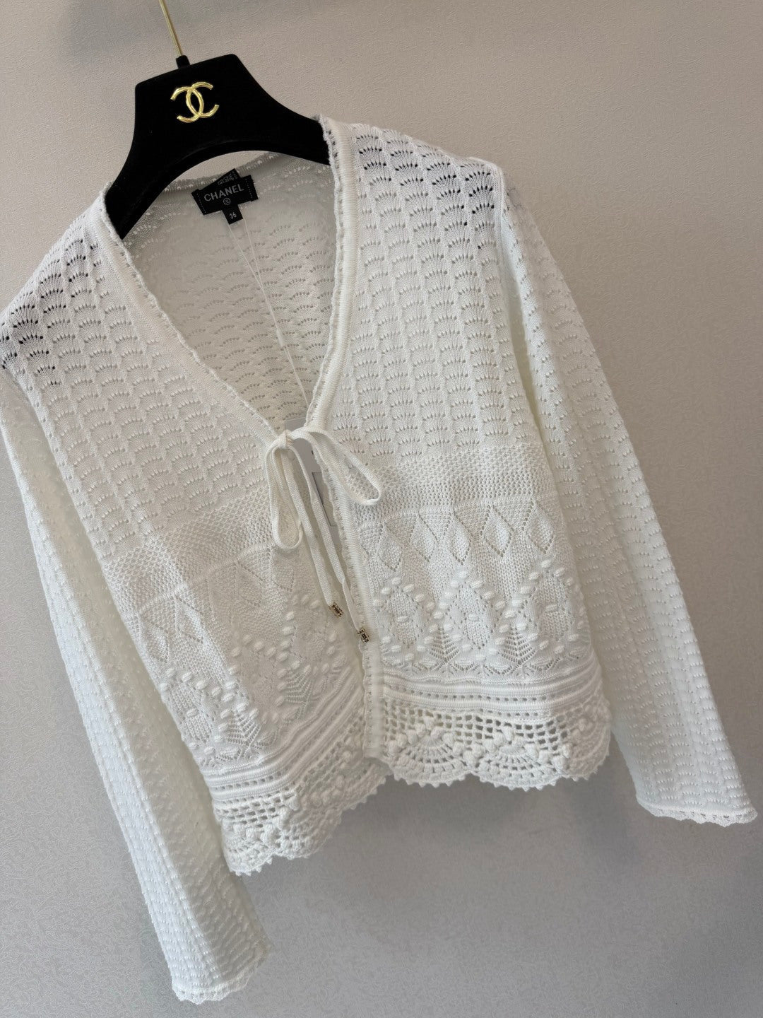 CC 26s Open-Knit Bow Cardigan White Wool 423115