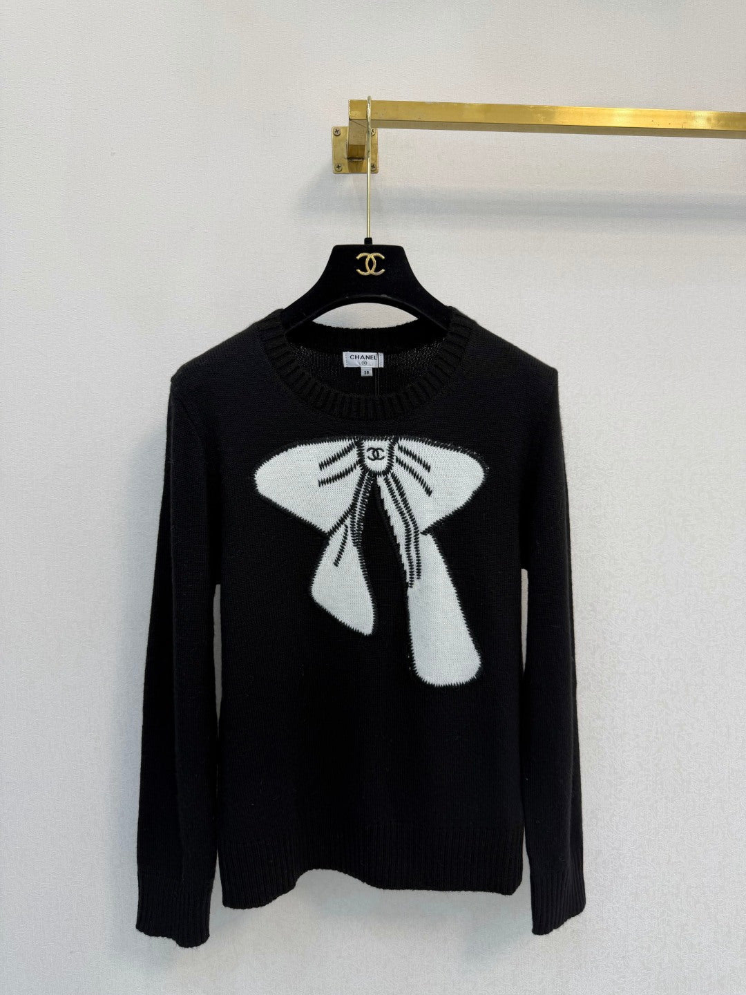 CC 26s Crew Neck Long-Sleeved Top Black Wool 424802