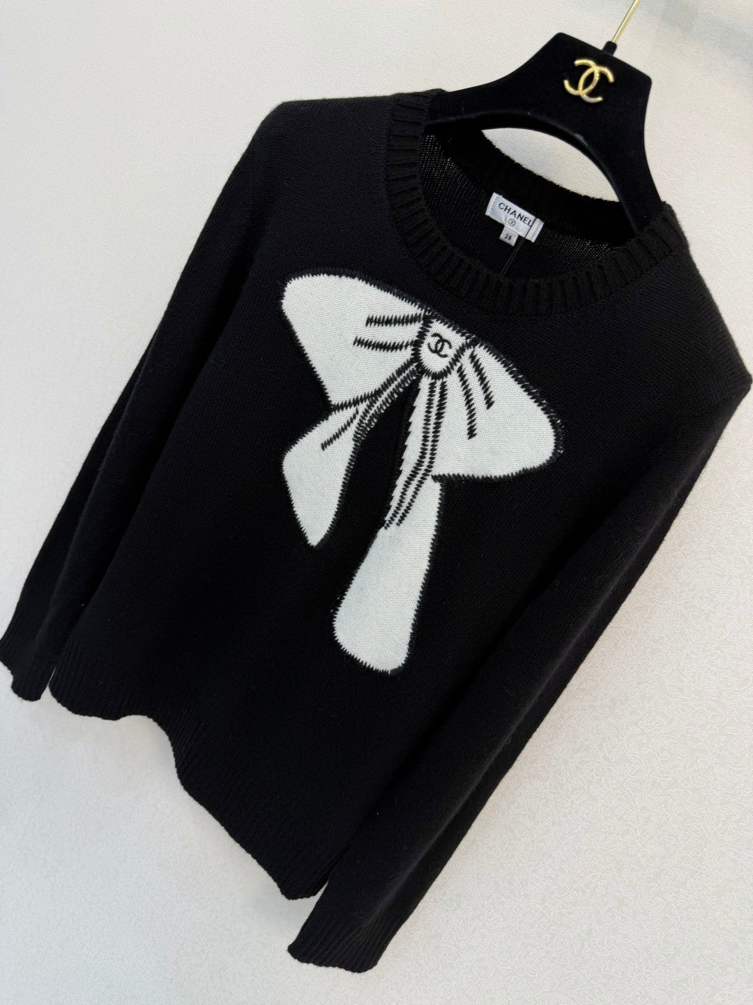 CC 26s Crew Neck Long-Sleeved Top Black Wool 424802