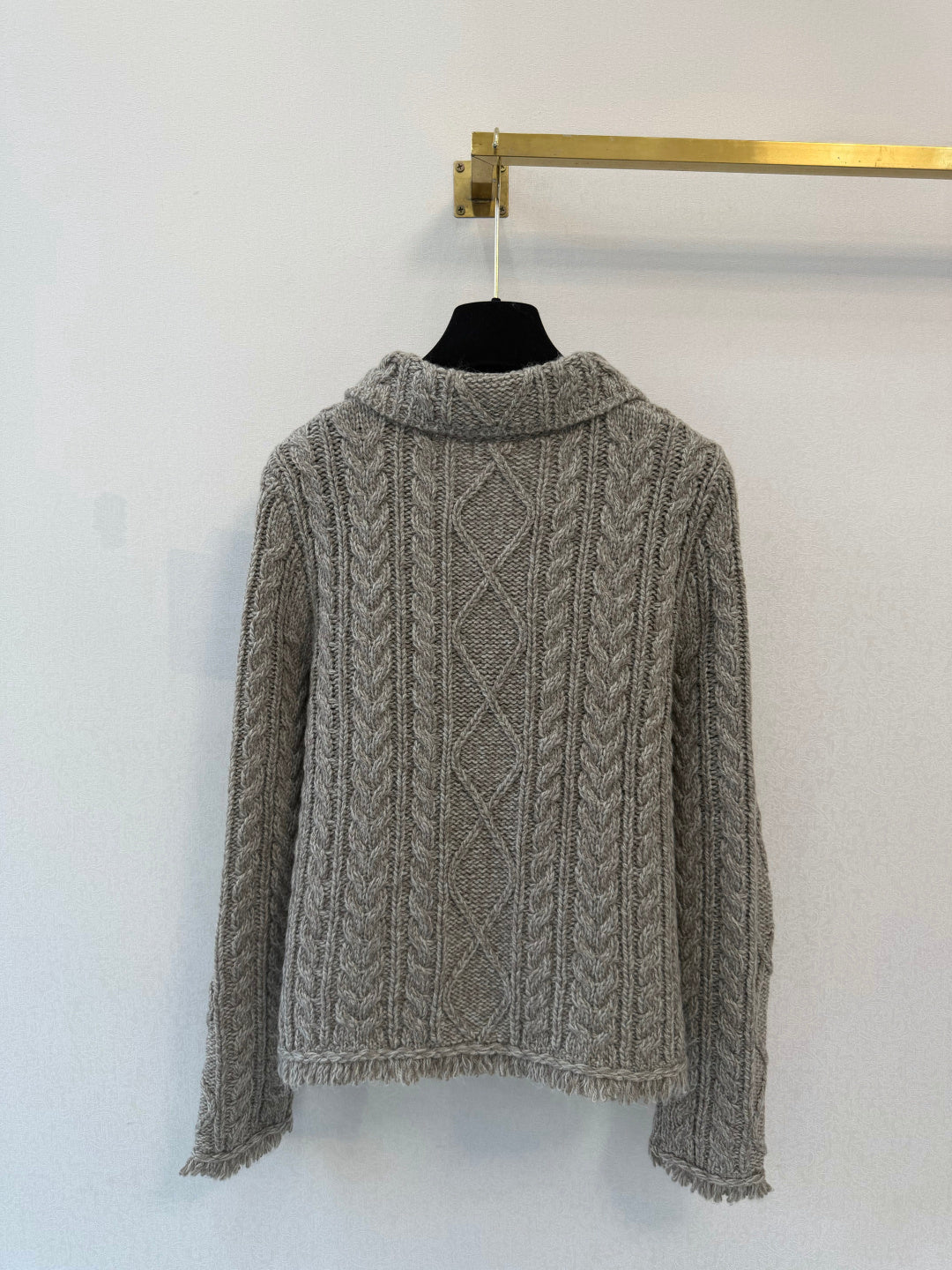 Chanel 2026 Gold Button Cable Knit Collared Cardigan Jacket Cashmere 438300