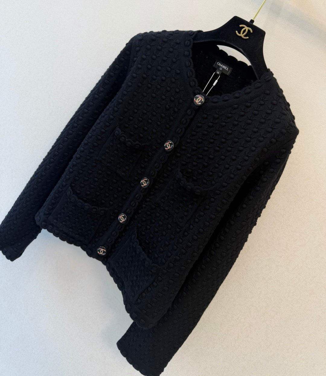 Chanel 2026 Textured Bubble Knit Round Neck Cardigan Jacket Cotton Silk Blend 438201